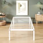 Upcanso 16 Inch White Twin Bed Frames No Box Spring Need, Metal Platform Bed Frame Twin Size Heavy Duty Mattress Foundation, Eassy Assembly 2,500 lbs Steel Slats Support