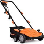 ARNOT 13-Inch 12Amp Electric Corded Lawn Dethatcher & Scarifier, 2-in-1, 3-Position Raking Depth, Orange