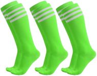 Dxhycc 3 Pairs Kids Soccer Socks Youth Athletic Socks Striped Knee High Socks Baseball Softball Socks for Boys Girls, Neon Green, Neon Green