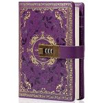 Vintage Leather Journal Notebook with Combination Lock, B6 Embossed Flower Secret Diary Ruled Lined Paper for Writing, Gift for Women Girls Children (Purple)