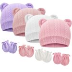 DRESHOW Newborn Baby Beanie Hat and Gloves, Baby Girl Beanie Spring Summer Autumn Winter Hats for 0-6 Months Infant Cotton