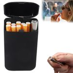 ARKZO Portable Slim Black Plastic Cigarette Case with Rechargable Flameless Lighter, Cigarette Holder for Smoking, Cigarette Box Case with Windproof Flip Top Closure for Men