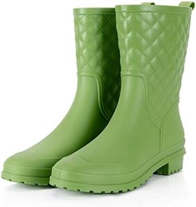 Petrass Women Rain Boots Black Waterproof Mid Calf Lightweight Cute Booties Fashion Out Work Comfortable Garden Shoes, Green, 6