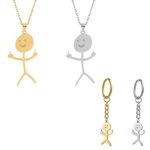 Fychuo 4 PCS Funny Doodle Graffiti Key Chain, Stainless Steel Middle Finge Keyrings with Necklaces for Women Men, Rude Gifts Funny Novelty Keyrings Friendship Couples Gift, (Golden+Silver)