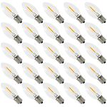 25pack Waterproof C9 Replacement LED Light Bulbs –0.6W Equivalent to 7W, White Warm 2700K Outdoor String Lights Vintage LED Filament Bulb, E17 Base Edison LED Light Bulbs, Clear Glass