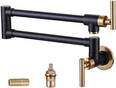 WOWOW Pot Filler Faucet Black Gold, Solid Brass Pot Filler Wall Mount Kitchen Stove Faucet with Double Joint Swing Arms