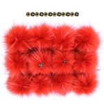 Fluffy Faux Raccoon Fur Pompoms with Press Button for Knitting Hat Garment Accessories 6 Inches Pack of 12 Red