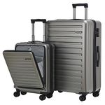 2pcs 20/28" Luggage Set Lightweight Hardshell, Only 20 Inch Carry On 21.65 * 15.35 * 7.87" Cabin Suitcase with Front Pocket, 28 Inch 19.68 * 11.81 * 29.92" Checked Luggage, withTSA Lock, Dark Gray