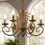 Ganeed French Country Chandeliers 6 Lights Candle Wrought Iron Chandelier Rustic Farmhouse Pendant Light Fixture Hanging Lighting for Kitchen Island Dining Room Living Room