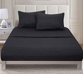 Home Beyond & HB design - 4-Piece Embossed Bed Sheets Set (Full/Double Size, Black) - Luxury Stripe Bedding Sheet Set - Super Soft 120 GSM Brushed Microfiber - Deep Pocket - Winkle and Fade Resistant