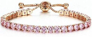 CiNily Adjustable Tennis Bracelets for Women Pink Cubic Zirconia Bracelet 14K Rose Gold Plated Hypoallergenic Slider Bracelet Jewelry Gift