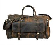 DHK Travel Bag Leather - Harvey Brown Weekender Women Men 24 inch Sports Bag Hand Luggage