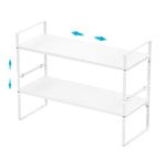 iPEGTOP 2 Pack Expandable Cabinet Storage Shelf Organizer Rack, Heavy Duty Steel Metal Spice Rack Adjustable Height Home Office Pantry Shelf Space for Counter Kitchen Organization, White, Large