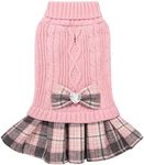 YUDODO Dog Sweater Dress for Small Dogs with Bowtie Turtleneck Knitted Dog Dress Pet Dog Winter Clothes Warm Sweater for Yorkies Chihuahua(Medium,Pink)