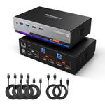TESmart DP KVM Switch 2 Monitors 2 Computers 8K@60Hz USB 3.0, DP 1.4 KVM Switch Dual Monitor 4K@144Hz for Gaming Dock, Support EDID, Gigabit Network, Hotkey Switch, Audio & Mic with All Input Cables