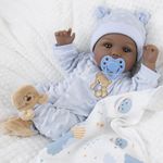 Milidool Black Reborn Baby Dolls Boy 18 Inch Lifelike Black Silicone Baby Dolls That Look Real African American Newborn Boy Dolls Realistic Baby Doll with Bear Clothes Gift Set for Ages 3+