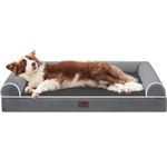 WESTERN HOME Large Washable, Soft Orthopedic Dog Bed with Removable Cover, Extra Large Waterproof Dog Bed with U-Shape Bolster Dark Grey, 106 x 76 x 19 cm