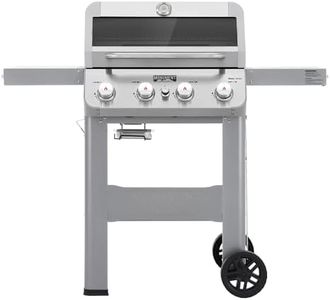 Monument Grills 4-Burner Liquid Propane Gas Grill, Silver Stainless Steel Grill Outdoor Patio Garden Barbecue Grill with Clearview® Lid and One Foldable Shelves, Mesa400MF