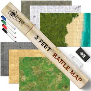 Battle Grid Game Mat - 3 Pack Double Sided 24"x36" - Portable DND RPG Table Top Role Playing Map - Dungeons and Dragons Starter Set - Tabletop Gaming Paper - Reusable Figure Board Game