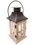 Vintage Wooden Decorative Lantern Candle Holder Rustic Farmhouse Wedding Centerpiece Lantern for Table Mantle Wall Hanging Display Party Home Decor Indoor Outdoor X'Mas (Style A)