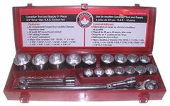 Canadian Tool and Supply 21 Piece 3/4-Inch Drive 12-Point S.A.E. Ratchet Wrench and Socket Set Chromium-Vanadium Steel (SSSRK2134)