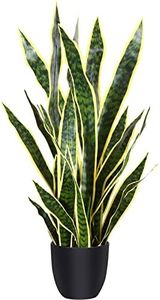 CROSOFMI Artificial Snake Plant 35 Inch Fake Sansevieria Tree with 32 Leaves Perfect Faux mother in law Plants in Pot for Indoor House Home Office Garden Modern Decoration Housewarming Gift,Yellow