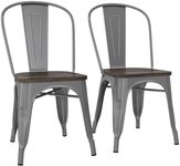 DHP Fusion Metal Wood Seat, Silver, Set of 2, Dining Chair