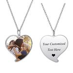 HooAMI Photo Necklace,Personalised Heart Necklace Engraving Custom Picture Text With Chain Birthday Gifts for Her Mum Girls Women Men