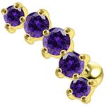 AZARIO LONDON Purple CZ Stone Five Stones Curved Yellow Gold Plated Sterling Silver Tragus Piercing Jewellery - Conch Piercing Stud - Helix Earring- Cartilage Earring - Sold By Piece