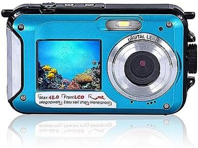 Digital Camera Waterproof 10ft Dual Screens 16X Digital Zoom Full HD 2.7K 48MP for Swimming Diving Surfing River Stream Ocean Landscape Water Park Photography(Blue)