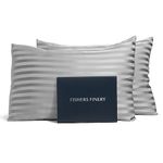 Fishers Finery 25mm 100% Pure Mulberry Silk Pillowcase Set (Gray Stripe King 2 Pack)