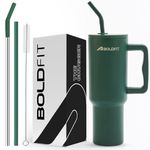 Boldfit Tumbler with Lid and Straw 1.2l Stainless Steel Double Insulated Tumblers for Hot & Cold Drink 100% Leakproof Tumbler Bottle with Handle & Reusable Straw Sipper Tumbler 1200ml - Emerald