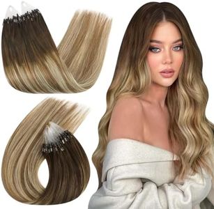 Ugeat 16Inch Microlink Hair Extensions Human Hair #4/6/613 Balayage Brown with Blonde Cold Fusion Micro Loop Ring Hair Extensions 50Gram 1G/1S Silicone Ring Micro Beads Hair Extensions For Short Hair