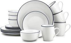 Zulay Kitchen Icon Porcelain Dinnerware Set, Service For 4 - Chip & Scratch Resistant White Plates And Bowls Sets - Microwave & Dishwasher Safe - White With Blue Rim