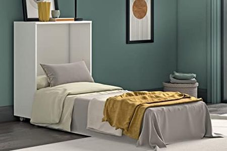 Lit escamotable Magic blanc ciment, peu encombrant, refermable, matelas inclus - 100 % fabriqué en Italie