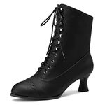 Scaoruki Women Vintage Victorian Boots Mid Calf Lace up Halloween Costume Shoes Cute Renaissance Boots Goth Witch Stuff Boots Ballroom Black Size 41