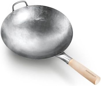 Authentic Hand Hammered Wok, 14 Inch Carbon Steel Chinese Pow Wok, Traditional Round Bottom Wok by Mammafong
