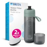 BRITA Sports Water Filter Bottle Model Active Dark Green (600ml) incl. 2x MicroDisc Filters - squeezable BPA-free on-the-go bottle, filters chlorine, organic impurities, hormones & pesticides