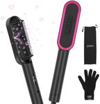 Prizm Hair Straightener Brush, 20s Fast Heating, Negative Ions Hair Straightener Comb with Less Frizz, 4 Temp Settings & LED Display, Anti-Scald Design, Perfect for Salon at Home, Dual Voltage, Black