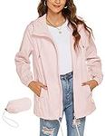 Rapbin Lightweight Rain Jacket Women Waterproof Breathable Spring Summer Jackets Camping Running Raincoat Windbreaker(Pink,M)