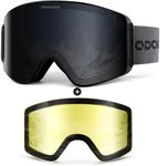 Odoland Ski Goggles Set with Detachable Lens, Frameless Interchangeable Lens, Anti-Fog UV Protection Snow Goggles for Men and Women, Helmet Compatible - Black vlt 8.8%