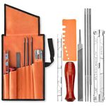HASTHIP® 9 Pcs Chainsaw Sharpener Kit, Chain Saw Sharpener Tool with Storage Bag, Chainsaw Chain Repair Sharpening Kit Includes Round Files, Wooden Handle, File Guide, Flat File, Depth Gauge Tool