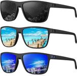 ROCF ROSSINI 3 Pack Polarized Sunglasses for Men Lightweight Sun Glasses with UV Protection for Driving Fishing Golf (Black+Ice Blue+Dark Blue)