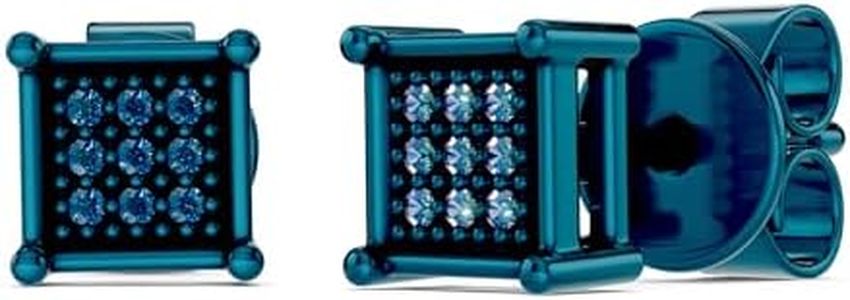 Dazzlingrock Collection 0.05 Carat (ctw) Round Blue Diamond 4.50mm Square Shape Hip Hop Iced Out Studs in 925 Sterling Silver, Push Back, Unisex Design Ladies, Mens Real Diamond Earrings