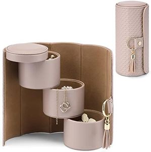 Viaggio Jewellery Box Travel Jewellery Case for Women Girls Gifts, Earring Organizer Box with Hand-held Design for Travelling (Grey+Khaki inner)
