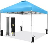 CROWN SHADES Adjustable Height on The Fly, 10x10 Pop Up Canopy - Beach Tent with One Push Setup - Easy Outdoor Sun Shade for Events, Parties, Camping - Outside Shade with STO-N-Go Bag, Sky Blue