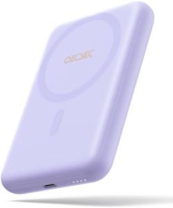 QECVEC Mag-Safe Power Bank - 10000mAh Magnetic Portable Charger with 15W Wireless Fast Charging & 20W PD Wired Charging, Compatible for iPhone 12/13/14/15/16 Series. (Purple)