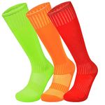 Marchare Boys Soccer Socks Toddler Football Socks 5-7 Years Knee High Solid Sports Socks For Boys Girls Orange/Green/Red 3 Pairs