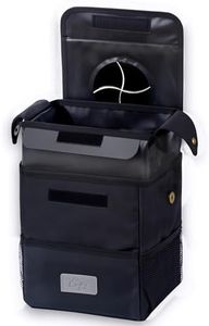 Creathing Car Trash Can with Lid, Detachable Lining | Console, Floor, Seat Hanging Car Garbage Bin and Storage Bag, Truck and Car Accessories (2 Gal, Black)