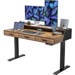 FEZIBO Electric Standing Desk with 3 Drawers&Monitor Shelves, 55 x 26 Inches Splice Board Sit Stand Up Home Office Desks, Black Frame/Rustic Brown Top